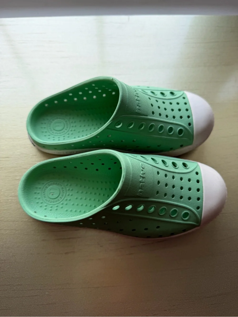 Native Kids Mint Green and White Slip-On Water Clogs